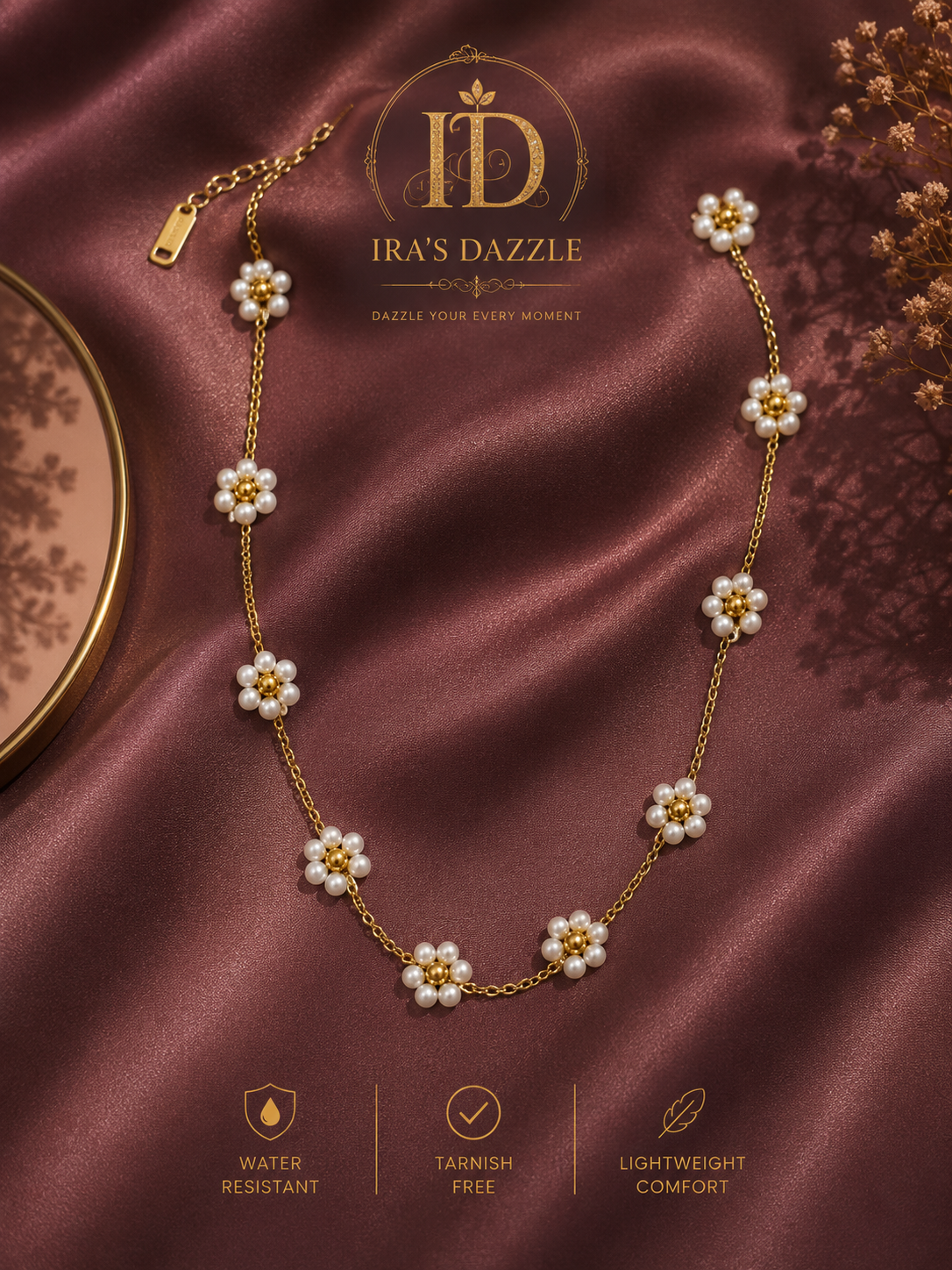 Pearl Blossom Necklace – Premium Gold-Plated Floral Pearl Chain | Waterproof & Tarnish-Free