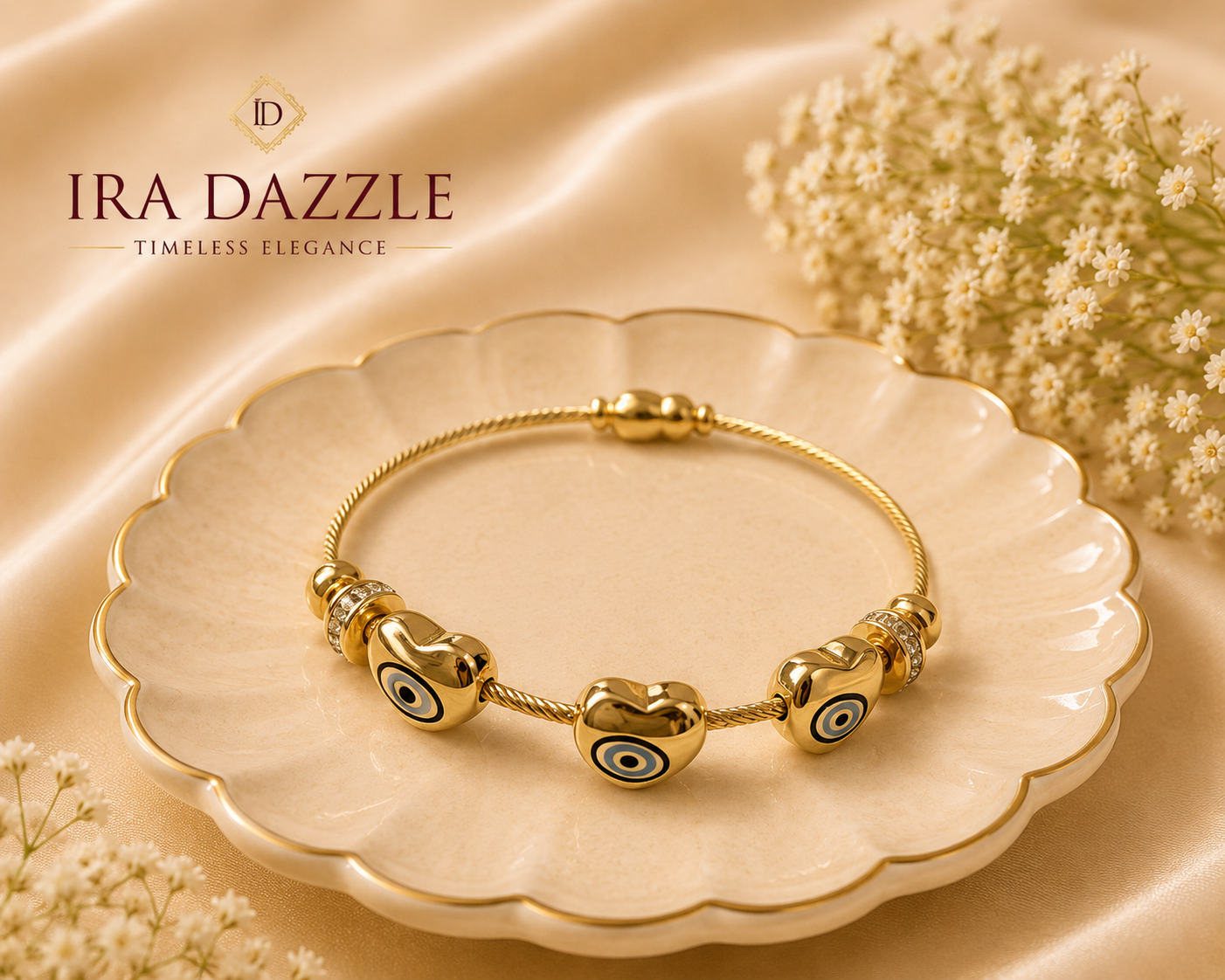 Trinity Heart Evil Eye Kada Bracelet