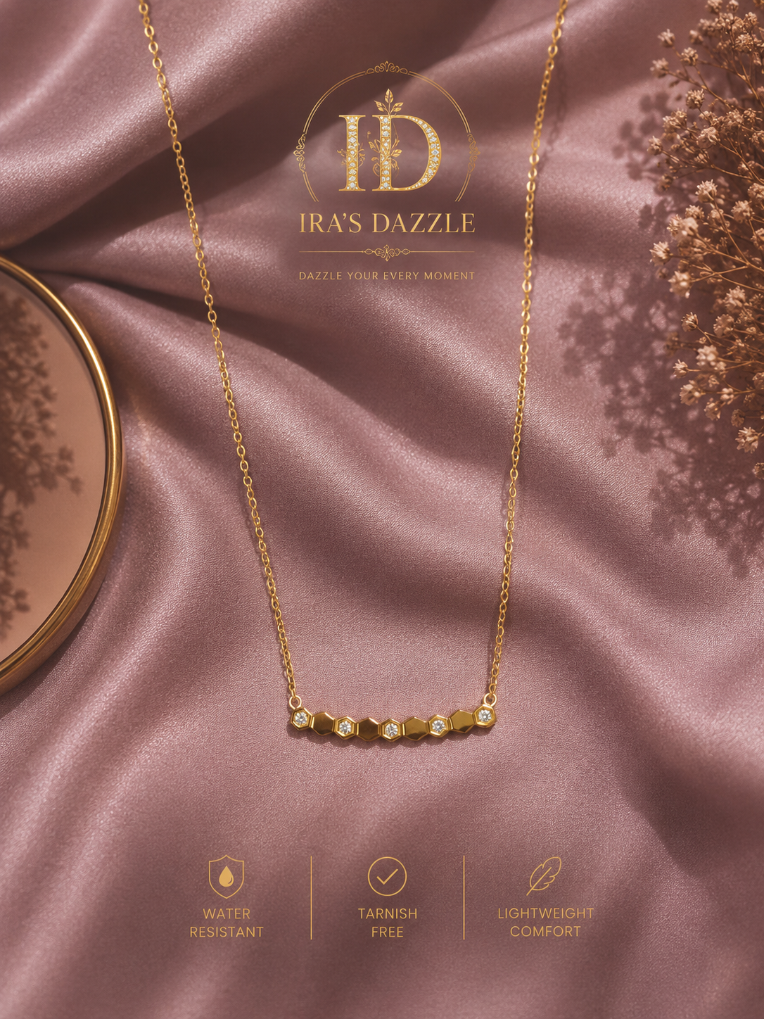 Aurora Hexa Necklace Minimalist Gold Geometric Crystal Necklace | Waterproof | Tarnish-Free | Lightweight