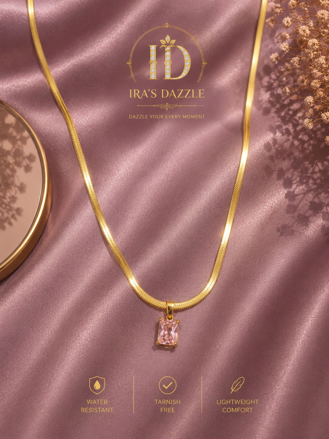 Blush Radiance Rectangular Crystal Pendant Necklace