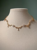 Gold Teardrop Flower Choker Necklace, Unique Elegant White Bride Jewellery, Royal Delicate Regency Choker, Pretty Fairycore Coquette Pendant